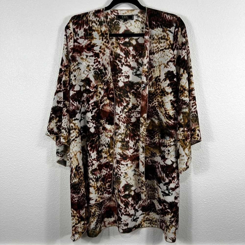 Lucky & Blessed Kimono Cardigan Animal Print Earthy Brown Women Size S